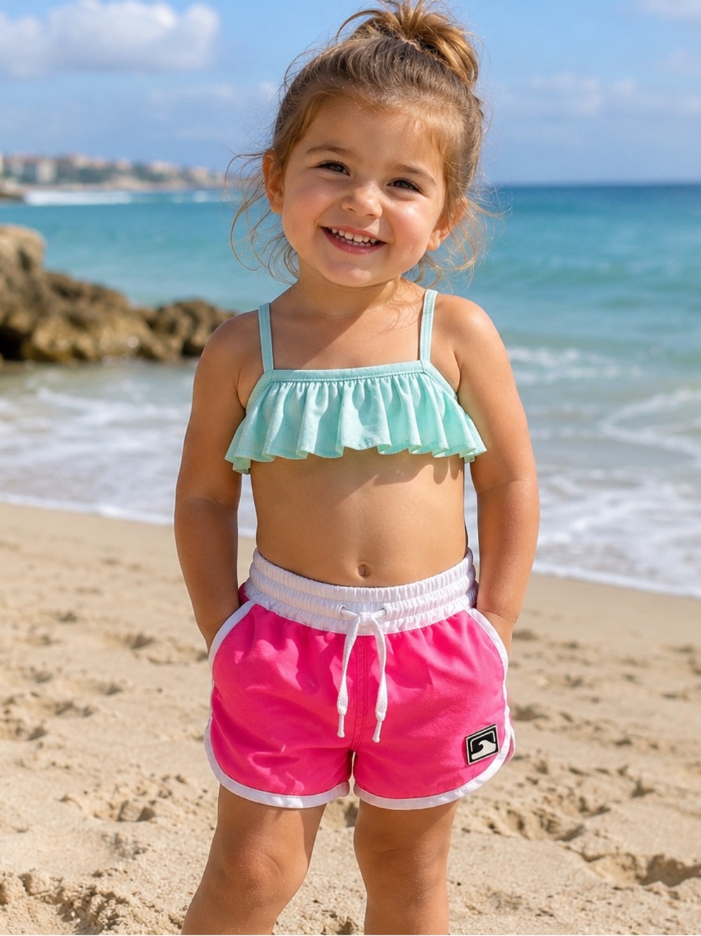 Coral Reef Girls Neon Pink Swim Board Shorts 3T Beach Pool Coverup
